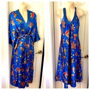 Jones New York 2 pieces set Robe and gown paisley print in blue size small